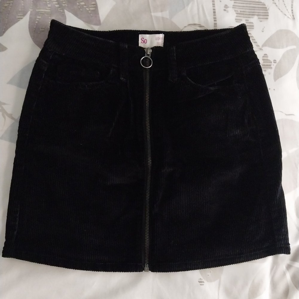 SO Black Corduroy Zip Up Mini Skirt